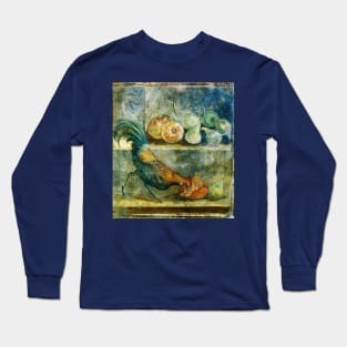 COCKEREL PECKING AT POMEGRANATES,FIGS AND PEARS ANTIQUE POMPEII MURAL PAINTING WITH FRUITS Long Sleeve T-Shirt